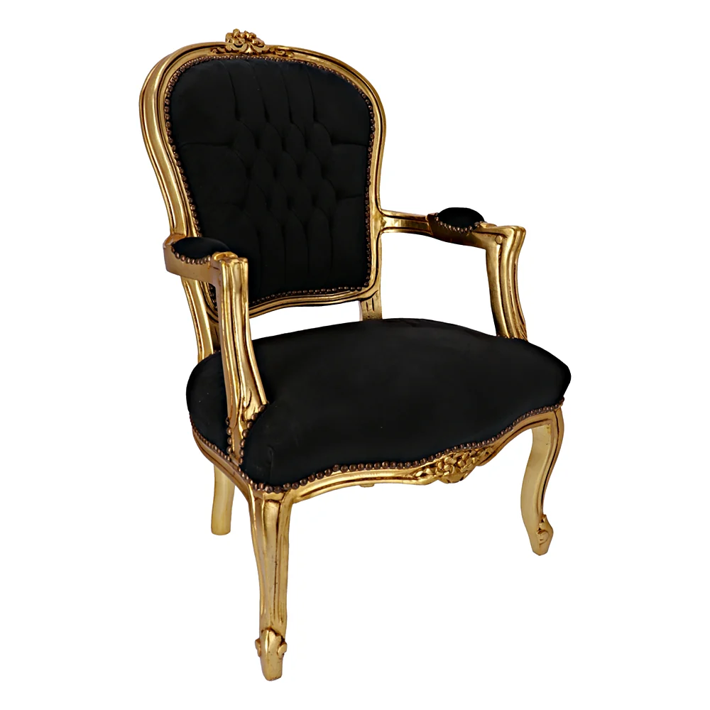Poltrona barocco legno dorato e velluto nero cm 63x65x94