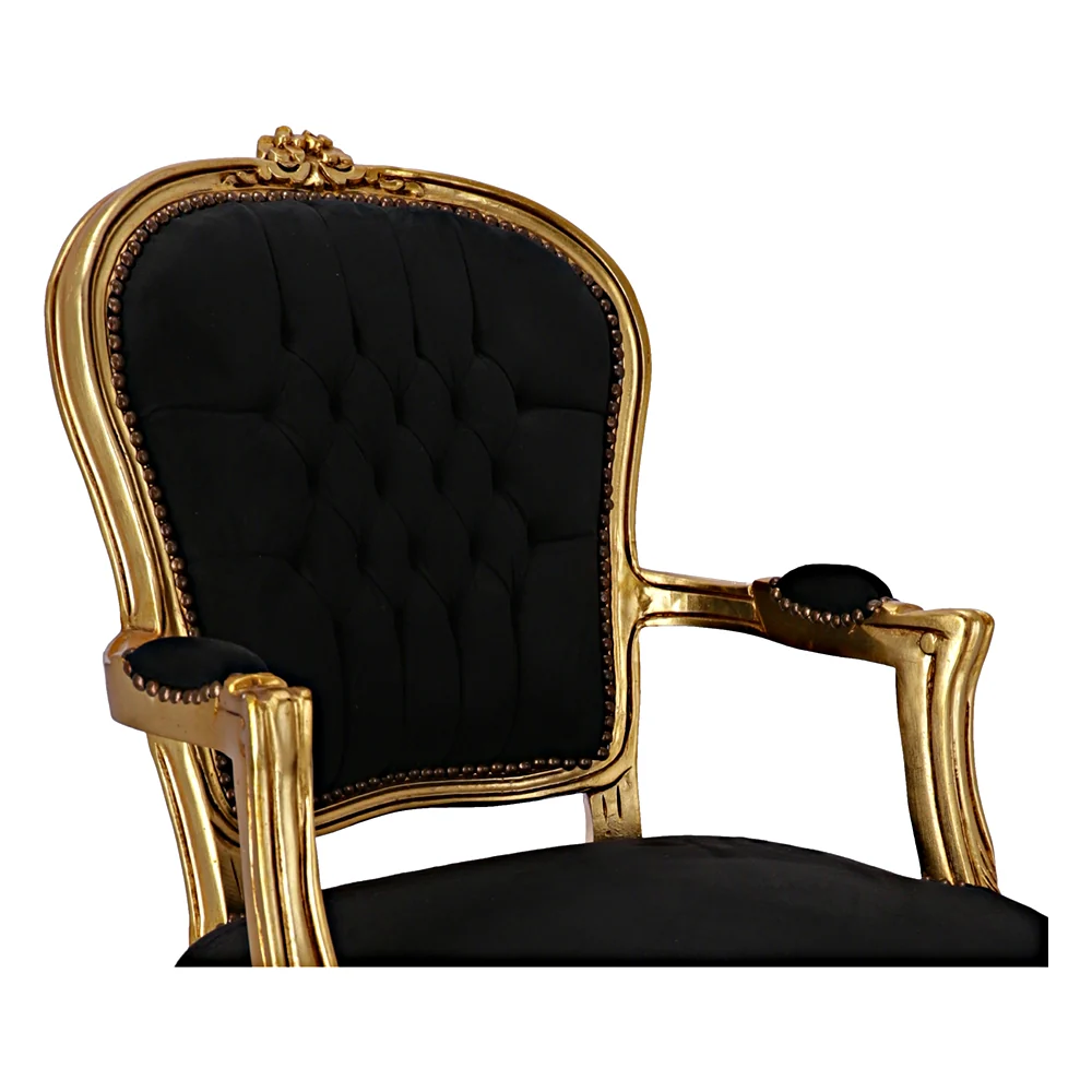Poltrona barocco legno dorato e velluto nero cm 63x65x94