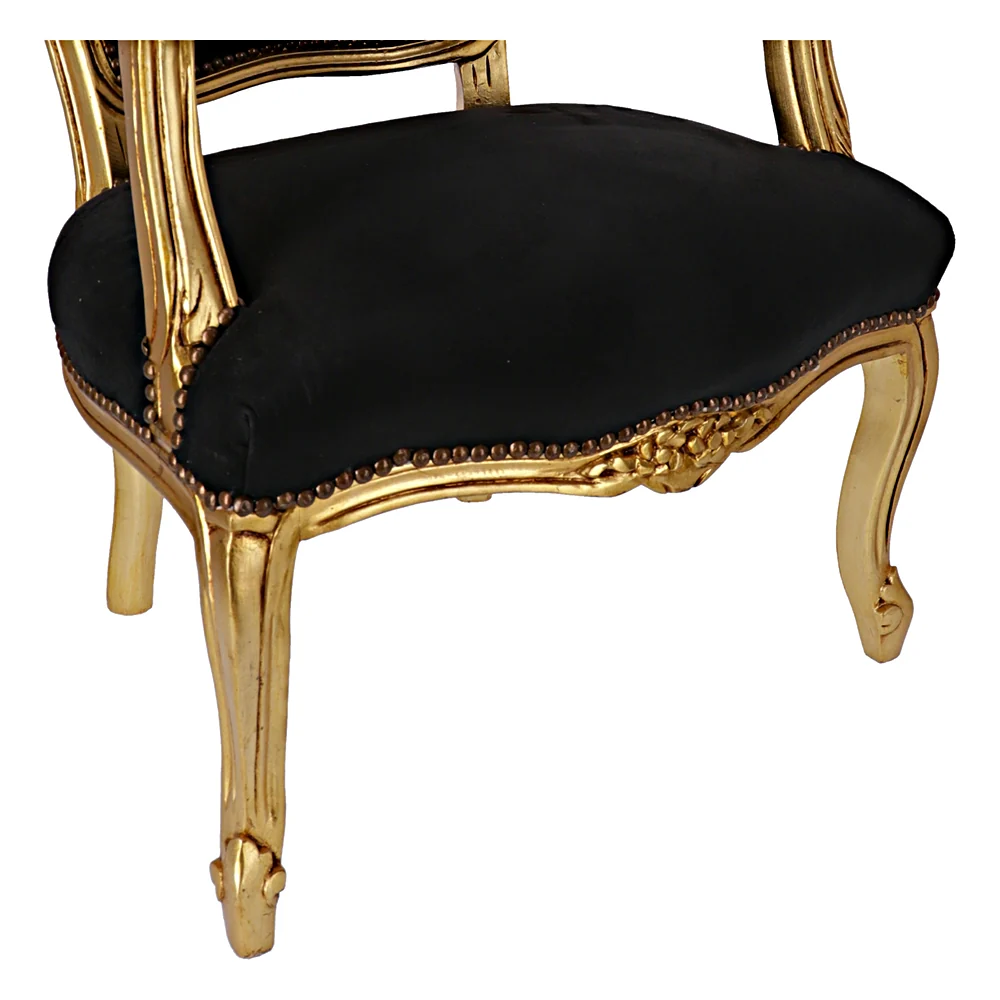 Poltrona barocco legno dorato e velluto nero cm 63x65x94