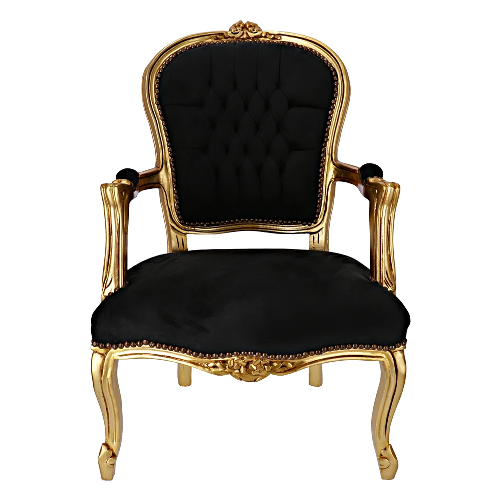 Poltrona barocco legno dorato e velluto nero cm 63x65x94
