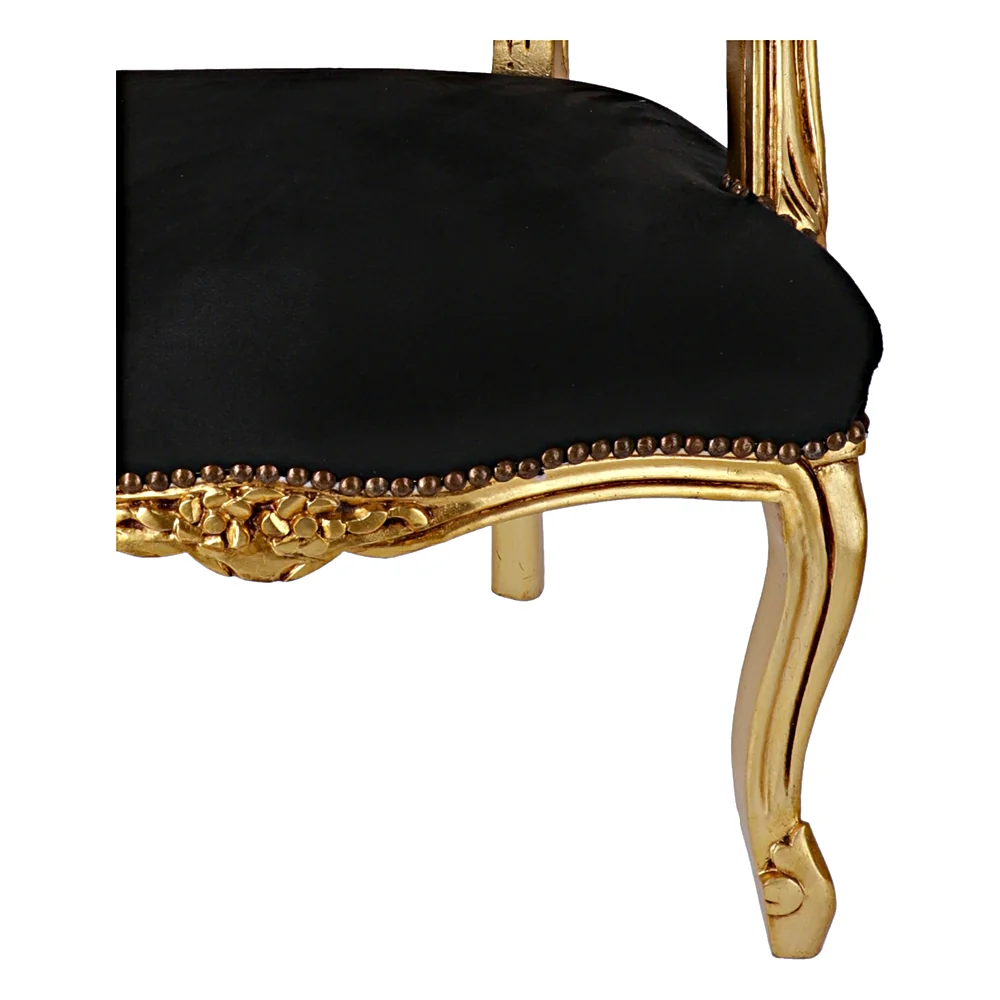 Poltrona barocco legno dorato e velluto nero cm 63x65x94