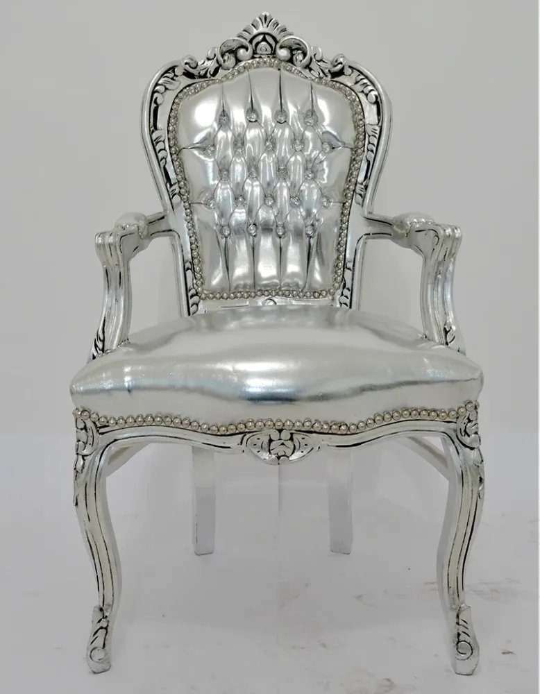 Poltrona barocco per ingresso o camera da letto colore argento e pietre cm 63x65x108h