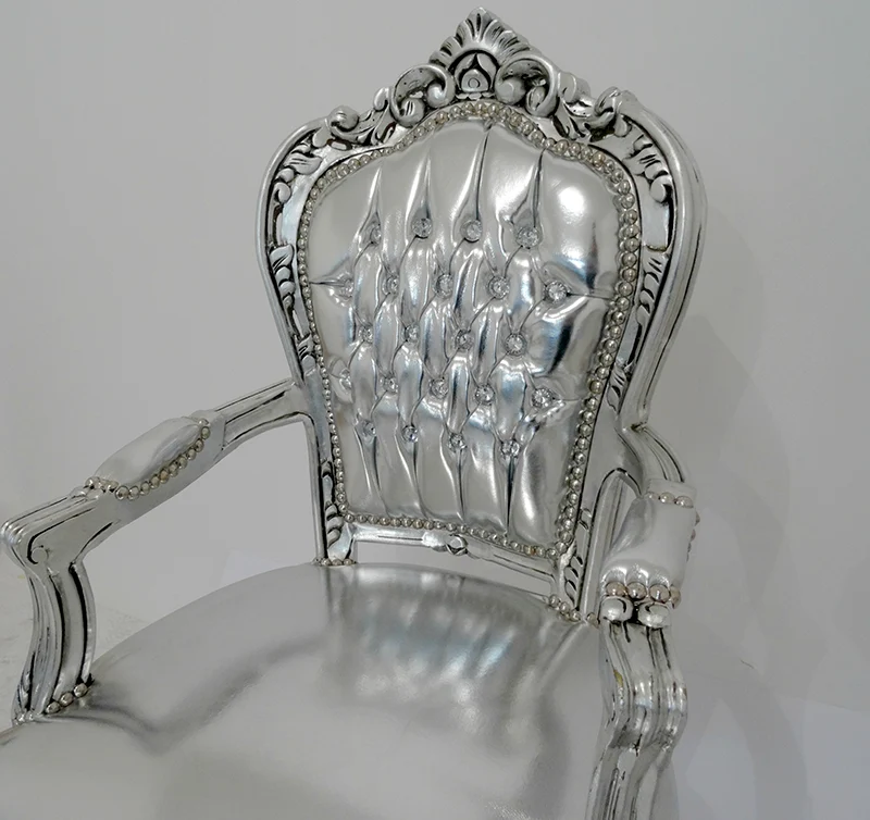 Poltrona barocco per ingresso o camera da letto colore argento e pietre cm 63x65x108h