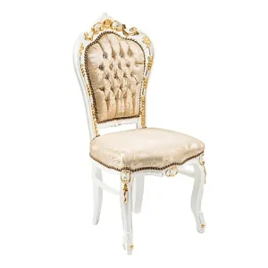 Poltrona barocco per soggiorno o camera da letto legno colore bianco e tessuto color oro cm 60X65X94h