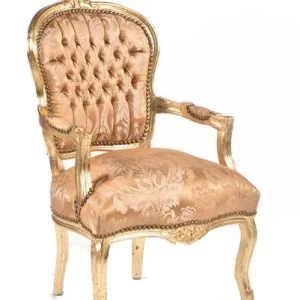Poltrona barocco da salotto o camera da letto legno e tessuto foglie oro cm 65x60x94h
