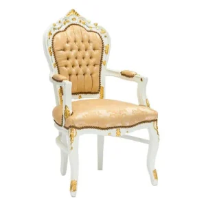 Poltrona barocco da salotto legno colore bianco e tessuto color oro cm 63X65X108