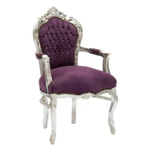 Poltrona barocco da salotto legno e tessuto colore viola e argento cm 63x65x108h