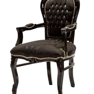 Poltrona barocco tessuto damascato nero e struttura nera con gemme cm 63x65x94h