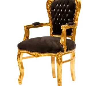 Poltrona barocco tessuto nero e struttura color oro con gemme cm 63x65x94h