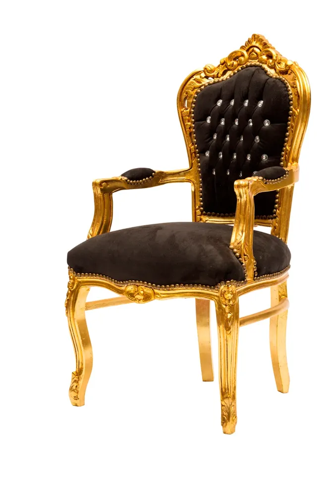 Poltrona barocco tessuto nero e struttura color oro con gemme cm 63x65x94h