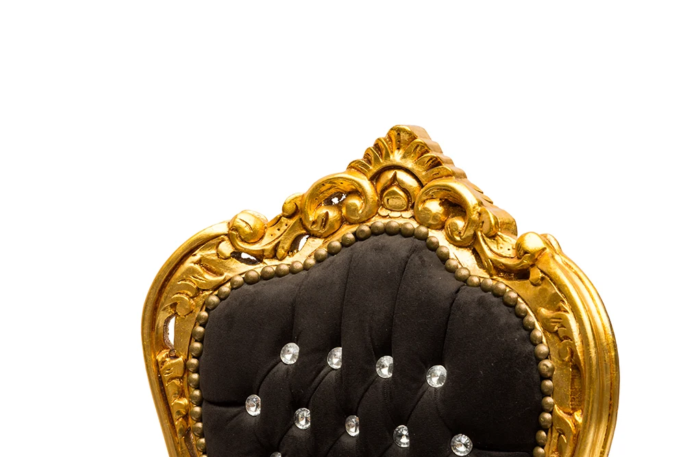 Poltrona barocco tessuto nero e struttura color oro con gemme cm 63x65x94h