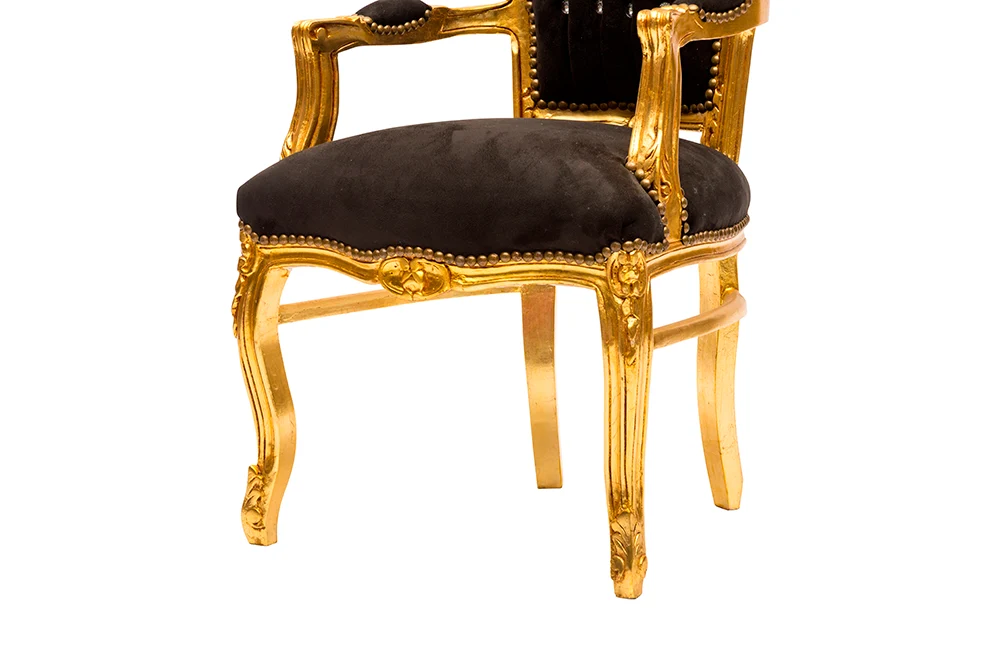 Poltrona barocco tessuto nero e struttura color oro con gemme cm 63x65x94h