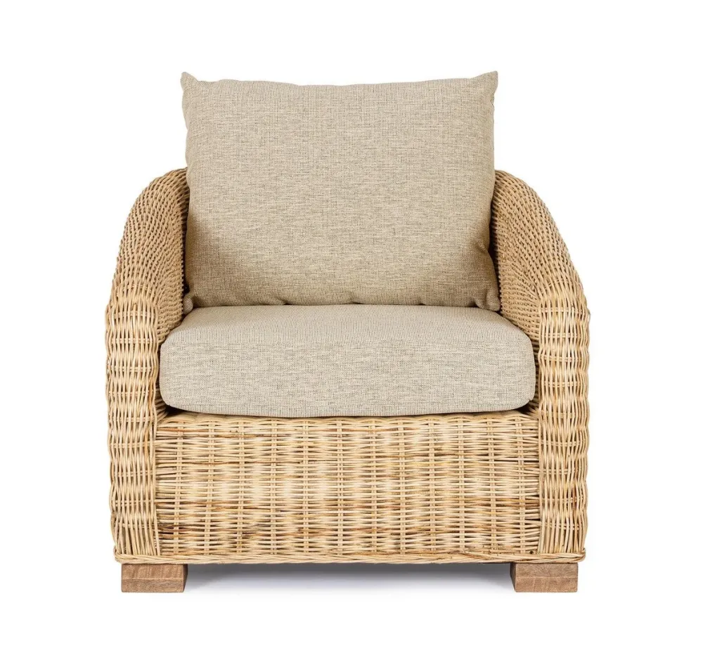 Poltrona "Cadice" struttura rattan con cuscini per interno