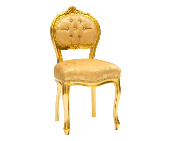 Poltrona da camera barocco legno e tessuto color oro cm 44x48x85h