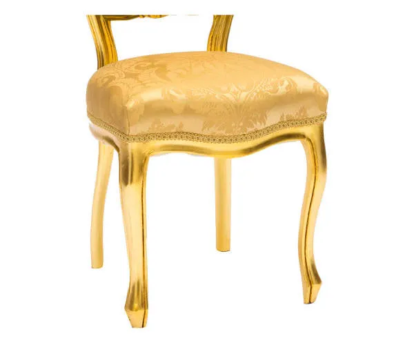 Poltrona da camera barocco legno e tessuto color oro cm 44x48x85h