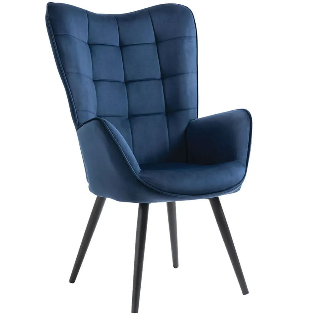 Poltrona da Casa Ufficio Blu Velluto Sedia con Seduta Ergonomica e Braccioli