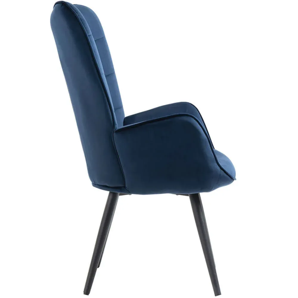Poltrona da Casa Ufficio Blu Velluto Sedia con Seduta Ergonomica e Braccioli
