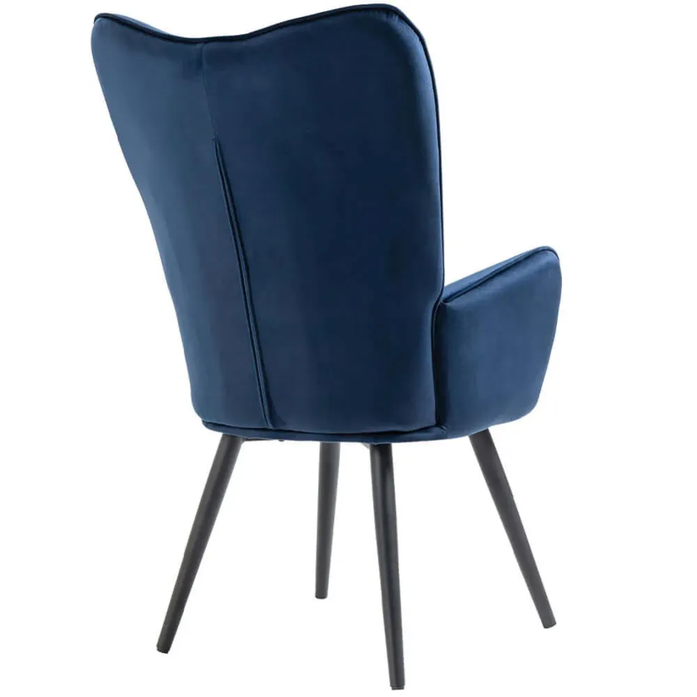 Poltrona da Casa Ufficio Blu Velluto Sedia con Seduta Ergonomica e Braccioli