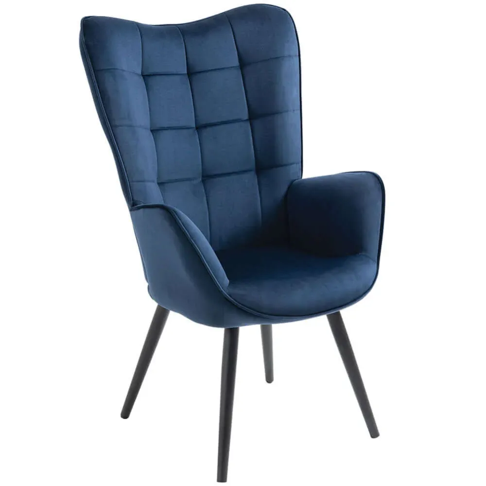Poltrona da Casa Ufficio Blu Velluto Sedia con Seduta Ergonomica e Braccioli