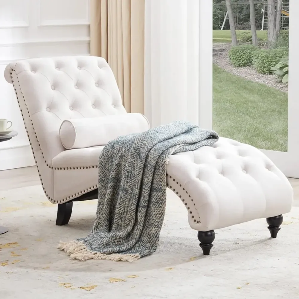 Poltrona Chaise Lounge Tessuto Beige Ergonomica Sdraio Relax Soggiorno Casa