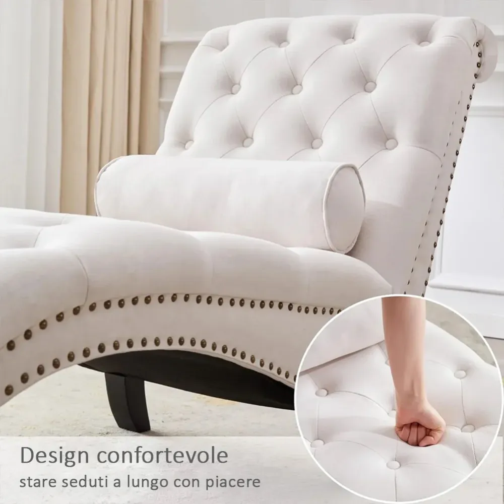 Poltrona Chaise Lounge Tessuto Beige Ergonomica Sdraio Relax Soggiorno Casa