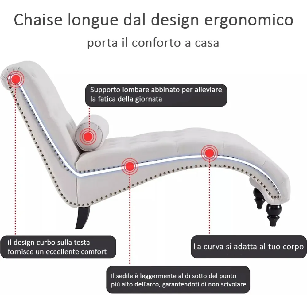 Poltrona Chaise Lounge Tessuto Beige Ergonomica Sdraio Relax Soggiorno Casa