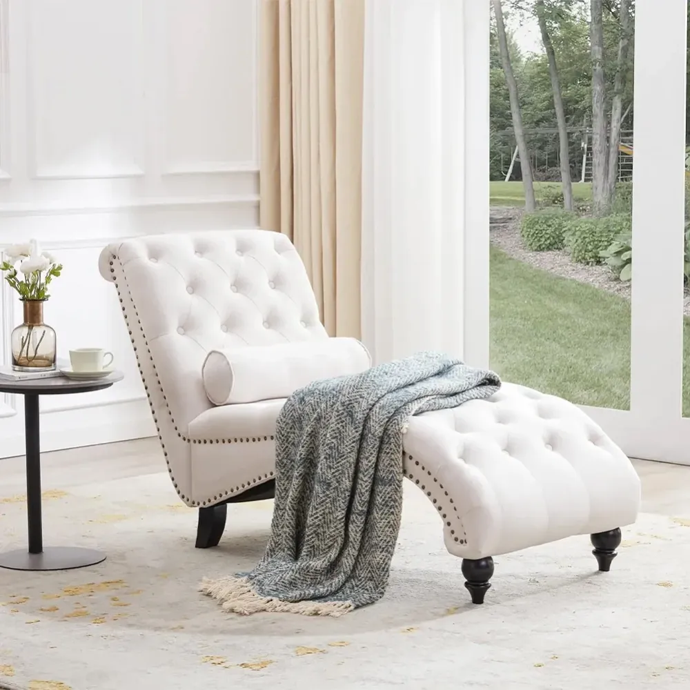 Poltrona Chaise Lounge Tessuto Beige Ergonomica Sdraio Relax Soggiorno Casa