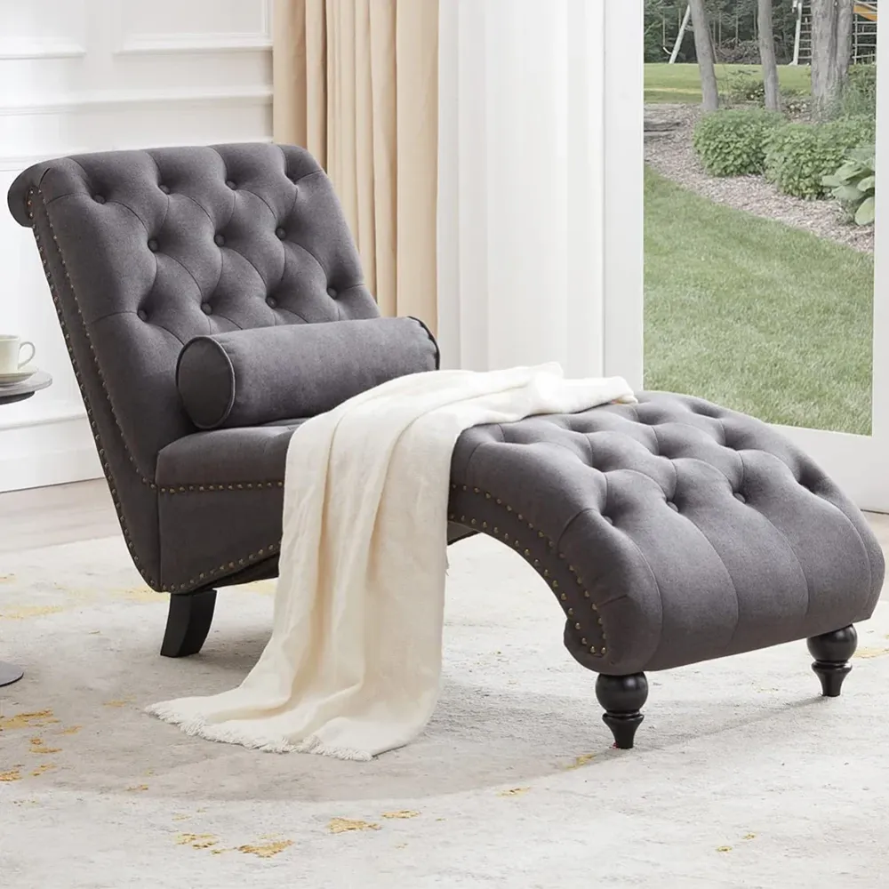 Poltrona Chaise Lounge Tessuto Grigio Ergonomica Sdraio Relax Soggiorno Casa