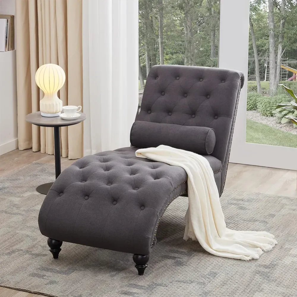 Poltrona Chaise Lounge Tessuto Grigio Ergonomica Sdraio Relax Soggiorno Casa