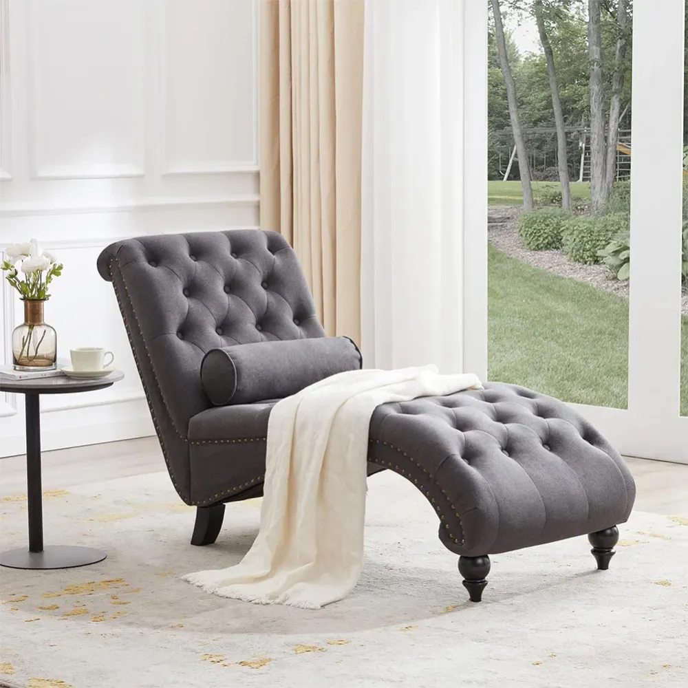 Poltrona Chaise Lounge Tessuto Grigio Ergonomica Sdraio Relax Soggiorno Casa