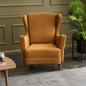 Poltrona classica imbottita rivestita velluto giallo cm 77x80x98h