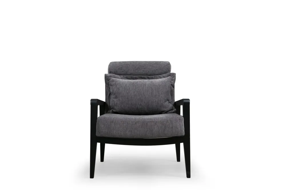 Poltrona con braccioli legno nero imbottita e rivestita tessuto grigio cm 77x84x90h