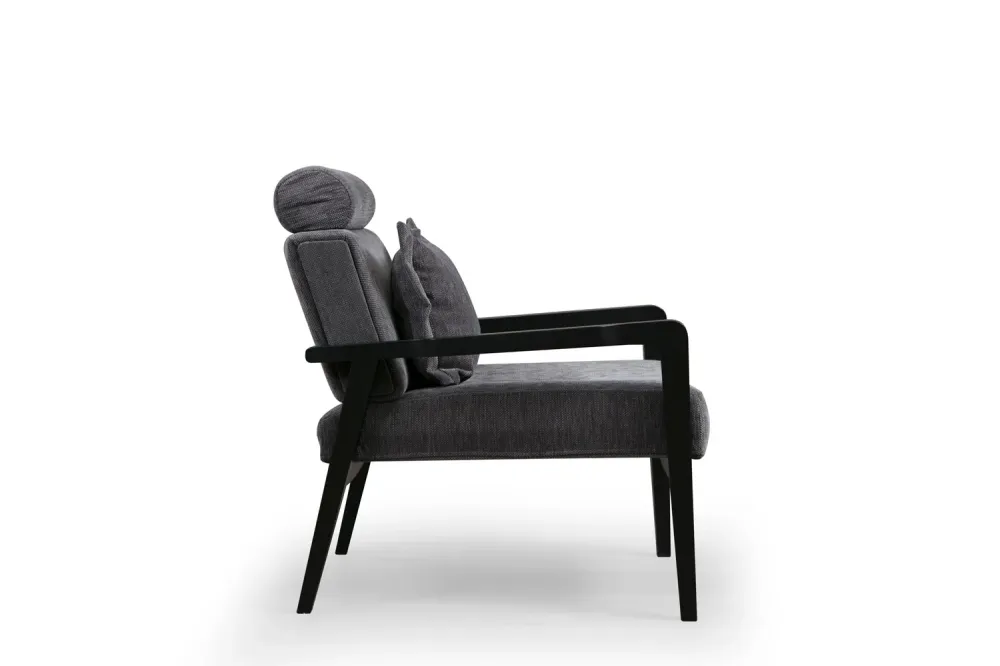 Poltrona con braccioli legno nero imbottita e rivestita tessuto grigio cm 77x84x90h