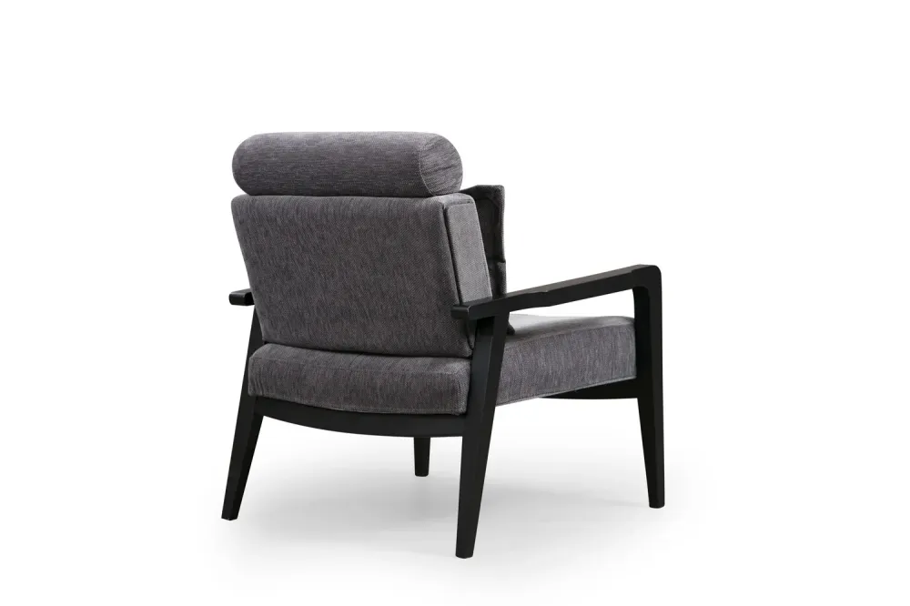 Poltrona con braccioli legno nero imbottita e rivestita tessuto grigio cm 77x84x90h