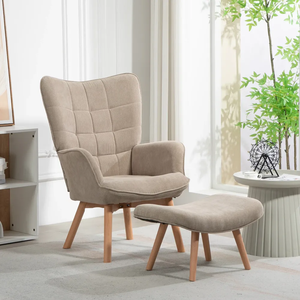 Poltrona con Poggiapiedi Design Moderno 72x80x101 cm Tessuto Effetto Velluto Marrone Chiaro