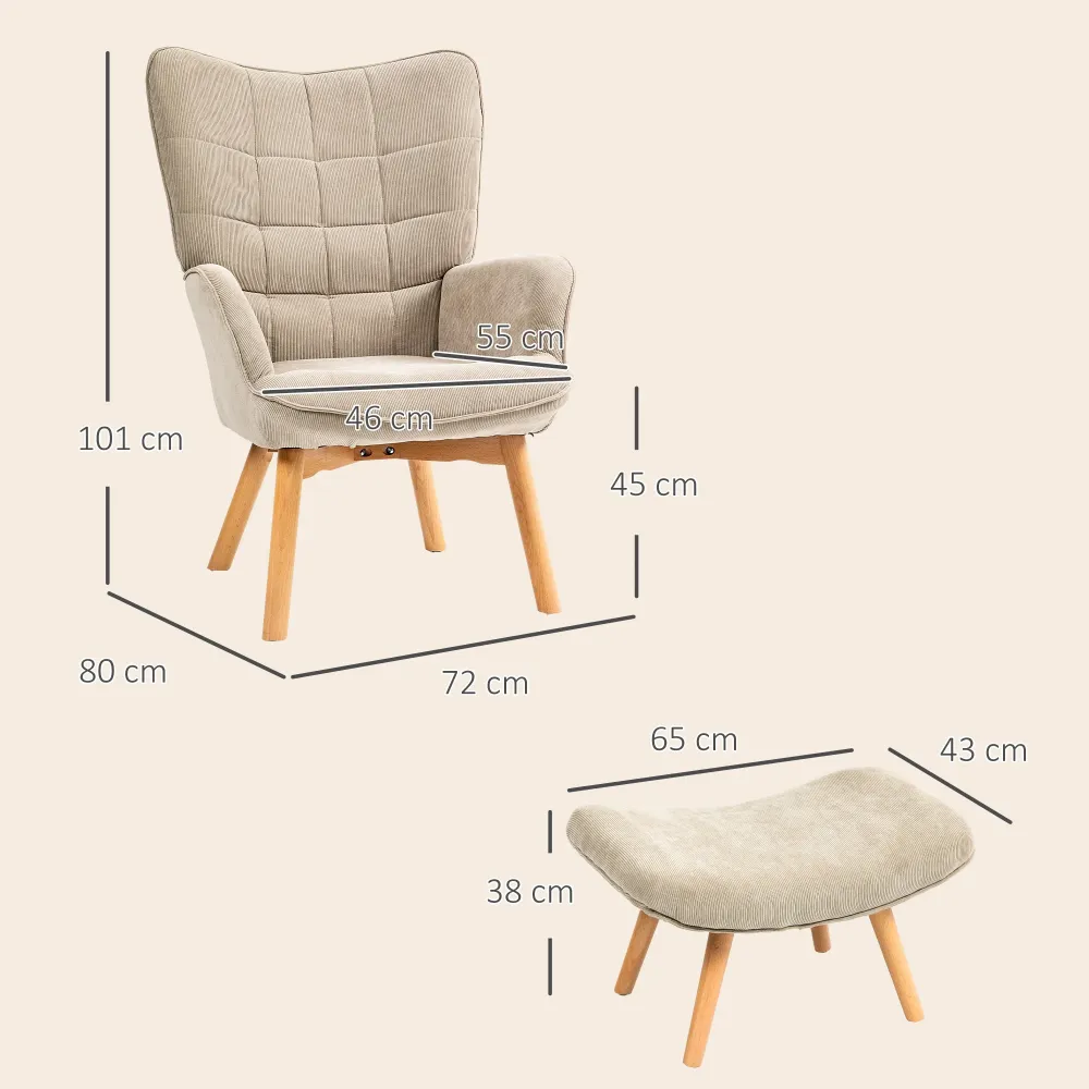Poltrona con Poggiapiedi Design Moderno 72x80x101 cm Tessuto Effetto Velluto Marrone Chiaro