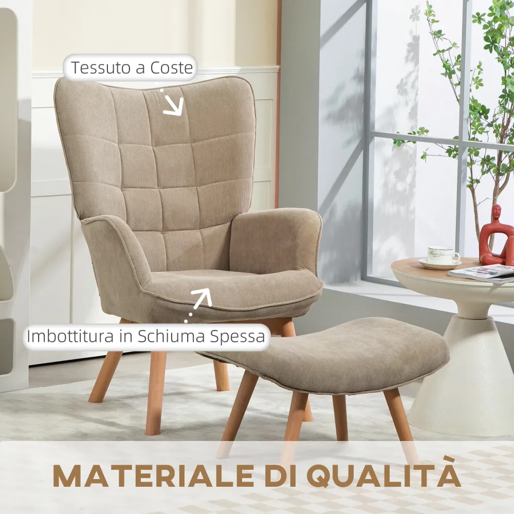Poltrona con Poggiapiedi Design Moderno 72x80x101 cm Tessuto Effetto Velluto Marrone Chiaro