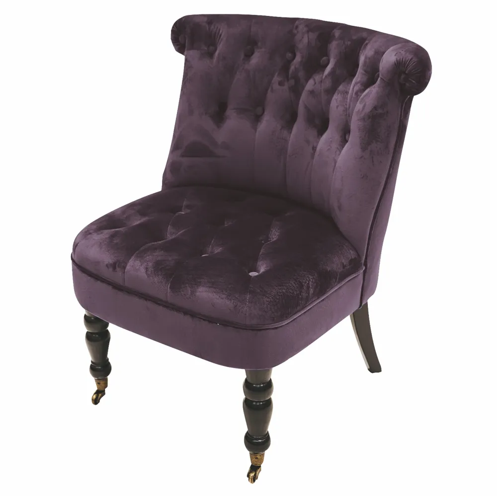 Poltrona con ruote velluto colore prugna