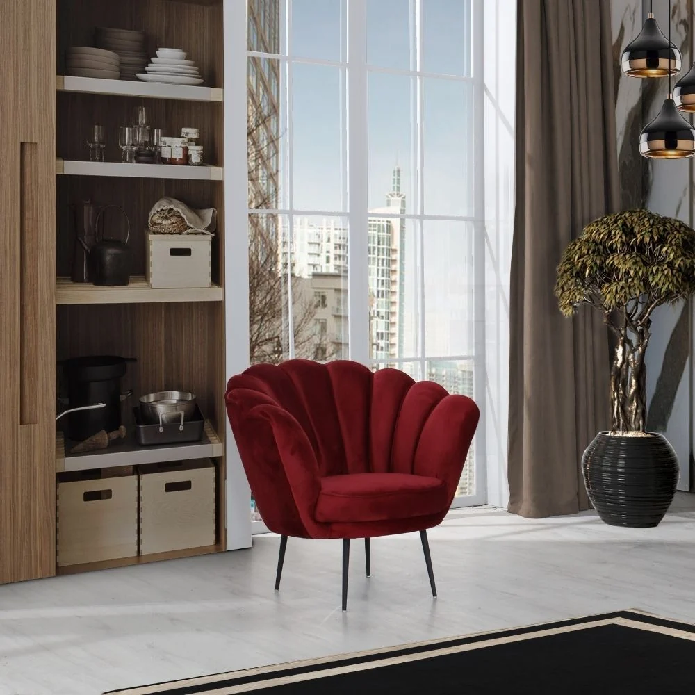 Poltrona conchiglia 75x80x75 cm Orel velluto rosso