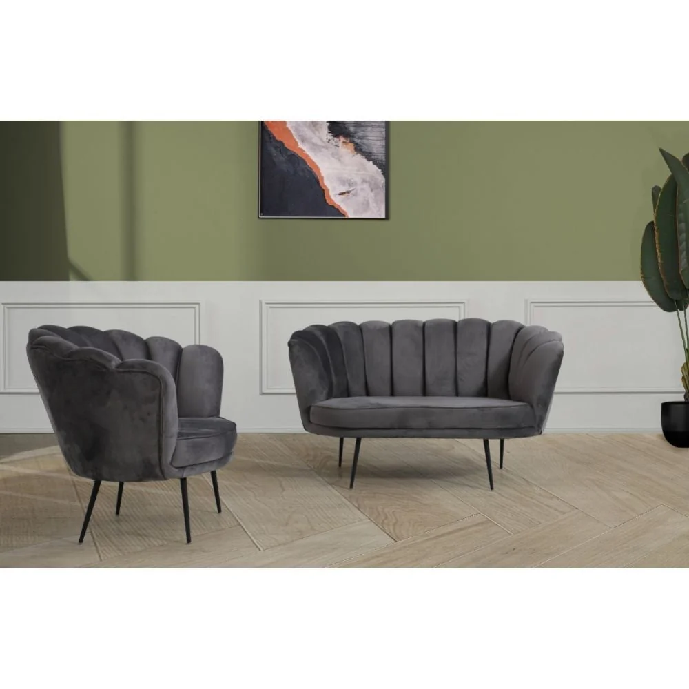Poltrona conchiglia Orel 75x80x75 cm velluto grigio