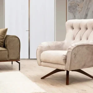 Poltrona design con braccioli tessuto lavorazione capitonné cm 78x92x86h