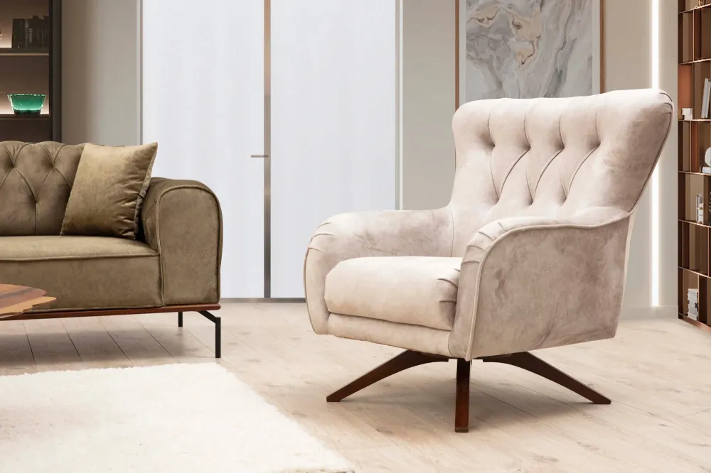 Poltrona design con braccioli tessuto lavorazione capitonné cm 78x92x86h