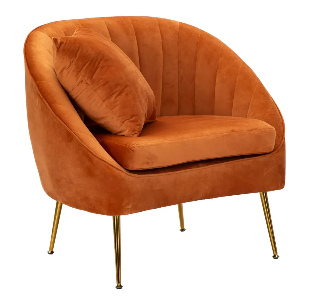 Poltrona design con gambe dorate rivestimento velluto color crema cm 85x66x78h