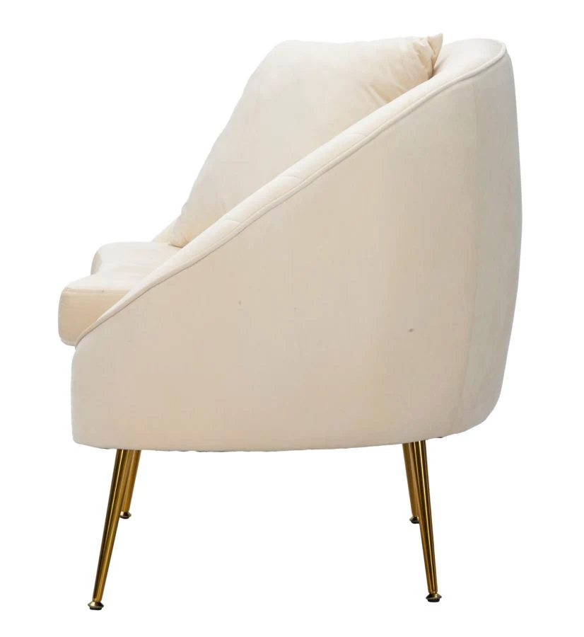 Poltrona design con gambe dorate rivestimento velluto color crema cm 85x66x78h