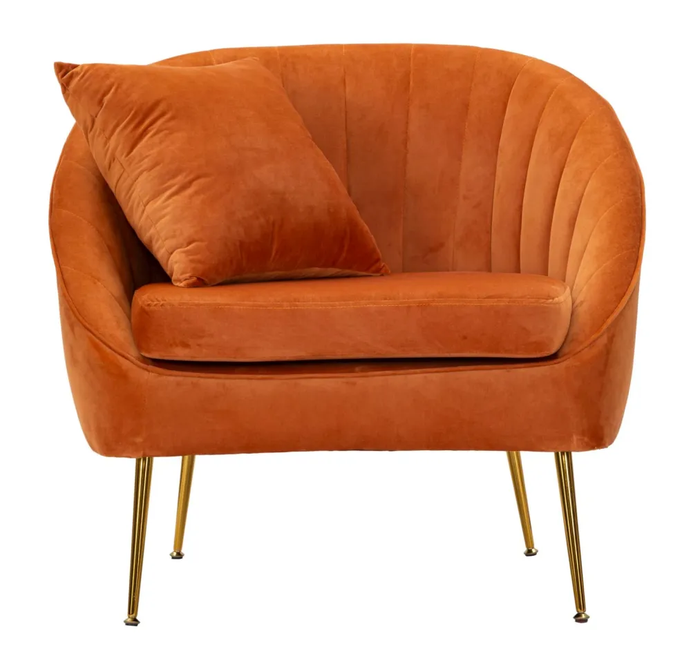 Poltrona design con gambe dorate rivestimento velluto color crema cm 85x66x78h