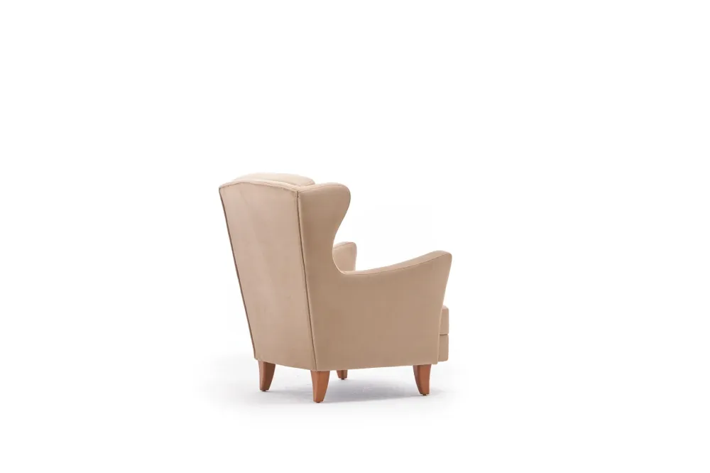 Poltrona design con poggiatesta classica rivestita tessuto crema cm 77x80x98h