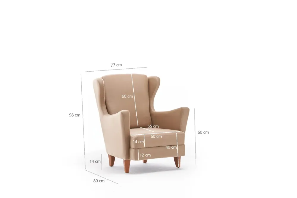 Poltrona design con poggiatesta classica rivestita tessuto crema cm 77x80x98h