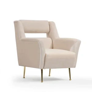 Poltrona design imbottita rivestimento tessuto crema cm 79x76x93h