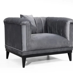 Poltrona design imbottita rivestimento tessuto velluto grigio cm 105x89x79h