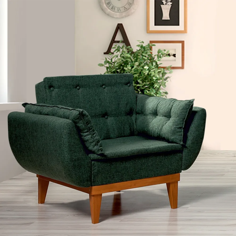 Poltrona design imbottita rivestita tessuto verde schienale reclinabile cm 96x82x80h